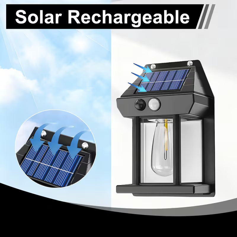 Black Outdoor Solar Motion Sensor Wall Lamp - Bright Retro Work Searchlight,