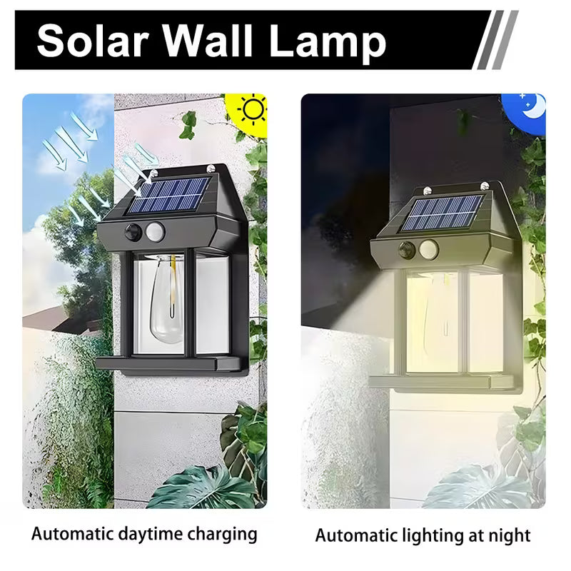 Black Outdoor Solar Motion Sensor Wall Lamp - Bright Retro Work Searchlight,