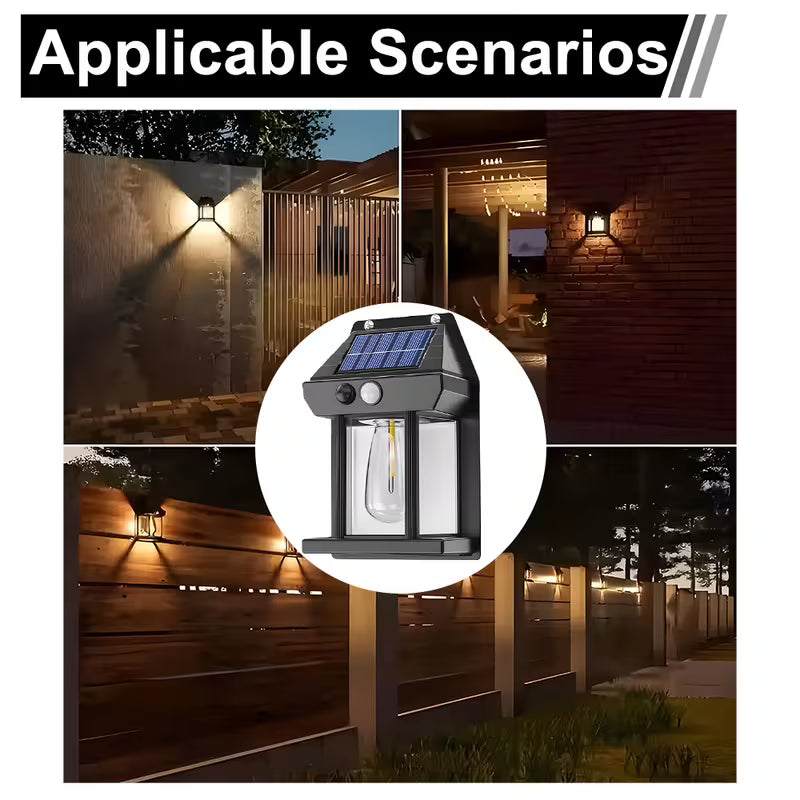 Black Outdoor Solar Motion Sensor Wall Lamp - Bright Retro Work Searchlight,